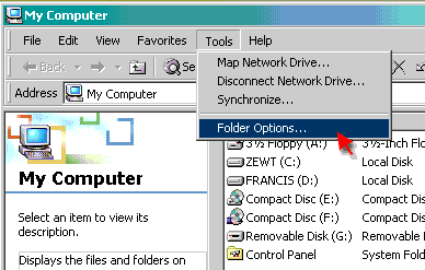 Select Folder Options from the Tools Menu