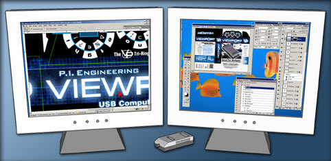 Photoshop work space in left monitor with tool bar and pallets in right monitor